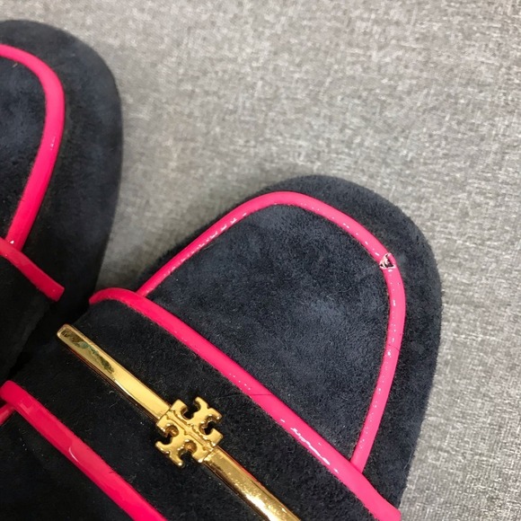 Tory Burch Nora Navy Blue/Pink Suede Loafers - Picture 7 of 7